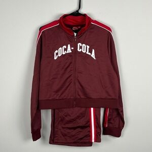 Coca-Cola Womens Tracksuit XXL Burgundy Red White Zip Jacket Wide Leg Pants NWT